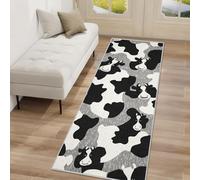 Rustic Cow Print Hallway Runner Rug, Animal Print Carpet Runner Non-Slip Washable Soft Short Pile Rug for Entryway Kitchen Bedroom Home Decor, 60x300cm Rf5V205a