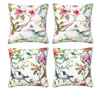 Rustic Cushion Covers 35 x 35 cm Pack of 4 Velvet Cushion Cover Soft Small Sofa Cushions 14 x 14 Inch Square Flower Birds Throw Pillow Cases for Couch Sofa Livingroom Bedroom Farmhouse Decor -LI517