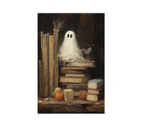 Rustic Cute Ghost Book Dark Halloween still Life Painting Decor, Christmas Vintage Wall Art Poster 24x36inch(60x90cm) Unframe