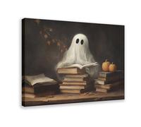 Rustic Cute Ghost Book, Halloween Cottagecore still Life Decor, Christmas Vintage Wall Art Poster, Dark Academia Decor Painting 12x18inch(30x45cm) Frame