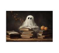 Rustic Cute Ghost Book, Halloween Cottagecore still Life Decor, Christmas Vintage Wall Art Poster, Dark Academia Decor Painting 12x18inch(30x45cm) Unframe