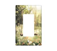 Rustic Cute Robins Decorative Light Switch Cover Plate 1 Gang Single Rocker, Funny Country Wooden Swing Electrical Faceplate for Kitchen Bathroom, Bird Switchcover Decor