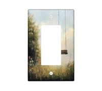 Rustic Cute Robins Decorative Light Switch Cover Wall Plate 1 Gang Single Rocker, Funny Country Wooden Swing Electrical Faceplate for Kitchen Bathroom, Bird Switchcover Decor