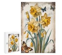 Rustic Daffodil & Wildflower Scene 1000 Piece Wooden Jigsaw Puzzle for Adults - Decorative Puzzle for Garden Lovers, Mindful Enjoyment for Floral Enthusiasts, Finished Size 30 x 20 Inches