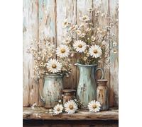 Rustic Daisy Stamped Cross Stitch Kits - Flowers Counted Cross Stitch Kits for Beginners Adults Needlepoint Cross-Stitch Patterns Dimensions Needlecrafts Embroidery Kits Arts and Crafts