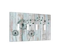 Rustic Dandelion Butterfly Retro Blue Grey Wood Quad Toggle Light Switch Cover Decorative Vintage Country 4 Gang Wall Plate Electrical Faceplate Switchplate for Bathroom Bedroom Living Room Decor