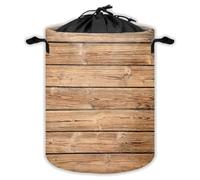 Rustic Dark Grunge Wooden Laundry Hampers With Drawstring Old Brown Laundry Baskets For Bathroom American Southwest Country Portable Clothes Storage Organizer Basket Farmhouse W 44 L 44 Cm