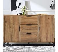 Rustic Dark Oak Sideboard Cabinet for Living Room and Bedroom with 2 Doors 3 Drawers and Adjustable Shelf 40x120x76 CM