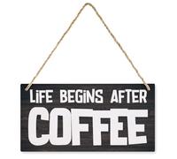 Rustic Decor Sign, Vintage Style Life Begins After Coffee Shelf Sitter Cubicle Quotes Wooden Decor Sign, Hanging Decorative Wood Plaque, Printed Wood Art Wall Decor 12X6In