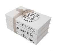 Rustic Decorative Book Stack Set Farmhouse Style Faux Books Bundle with Rope Vintage Paper Book Decor for Coffee Table Bookshelf Mantel Display Home Office Living Room White 3 Pieces(thisisus)