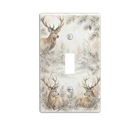 Rustic Deer And Pine Forest Watercolor Winter Toggle Switch Plate | Watercolor Wildlife Art, Rustic Cabin Theme, Pine Forest Scenery, Woodland Animal Motif, Mountain Cabin Decor