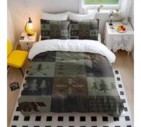 Rustic Deer Bear Woodland Bedding King Size, Mountain Arrow Antler Print Duvet Cover Set, Cabin Style Quilt Cover, Nature Bedding Set with 2 Pillowcases (4,Single + 80 x 80cm x2)