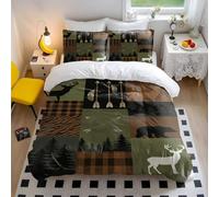 Rustic Deer Bear Woodland Bedding King Size, Mountain Arrow Antler Print Duvet Cover Set, Cabin Style Quilt Cover, Nature Bedding Set with 2 Pillowcases (2,Double + 50 x 75cm x2)