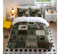 Rustic Deer Bear Woodland Bedding King Size, Mountain Arrow Antler Print Duvet Cover Set, Cabin Style Quilt Cover, Nature Bedding Set with 2 Pillowcases (5,Single + 50 x 75cm x2)