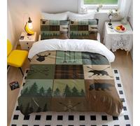 Rustic Deer Bear Woodland Bedding King Size, Mountain Arrow Antler Print Duvet Cover Set, Cabin Style Quilt Cover, Nature Bedding Set with 2 Pillowcases (3,King + 80 x 80cm x2)