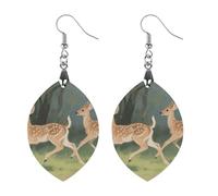 Rustic Deer Dangle Earrings for Women Trendy Lightweight Wood Geometric Earring Wooden Bohemian Print Eardrop Vintage Jewelry Gift Mother Valentine's Day, Love, Wood, No Gemstone