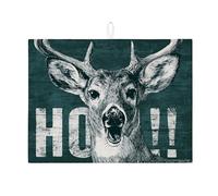 Rustic Deer Dish Drying Mats for Kitchen Counter, Vintage Forest Green Animal Absorbent Dish Drainer Rack Mat, Autumn Microfiber Drying Pad for Kitchen Counter Decor 18x24 Inch