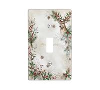 Rustic Deer Holiday Quote Reindeer Christmas Toggle Switch Plate | Watercolor Woodland Theme, Pine And Holly Foliage, Winter Rustic Decor, Seasonal Home Accents