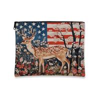 Rustic Deer Makeup Bag, Patriotic Wildlife Art Cosmetic Travel Bags for Women, Portable Small Canvas Zipper Pouch, Spring Festival Gift Skincare toiletry Bag Organizer, Rustic, 7x9 Inch, Deer