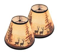 Rustic Deer Printed Empire Lamp Shades Set of 2, 6"x13"x10" Medium Brown Lampshades for Country Cabin Decor, Spider Fitter Lamp Shades Replacement for Table Lamps, Easy Assembly