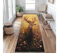 Rustic Deer Runner Rug 60 x 120 cm Long Washable, Rose Floral Carpet Runners for Hallway Non Slip, Kitchen Entryway Hall Bedroom Decor, Soft Low Pile Sp&G288