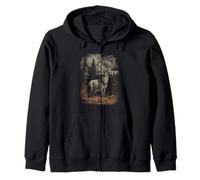 Rustic Deer Stag Elk Buck Whitetail Graphic Zip Hoodie