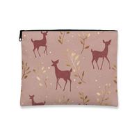 Rustic Deer Travel Cosmetic Bag, Gold Woodland Zipper Makeup Pouch for Women, Portable Small Canvas Skincare Organizer, Autumn Holiday Gift Toiletry Bag, Rustic Peach, 7x9 Inch, Deer