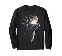 Rustic Deer with Full Moon Moonlight Aesthetic Animal Art Long Sleeve T-Shirt
