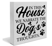 Rustic Dog Lover Wooden Box Sign Desk Decor, in This Home We Narrate the Dog's Thoughts Wood Block Sign Home Tabletop Shelf Desk Decoration, 5 X 5 Inches tub-7