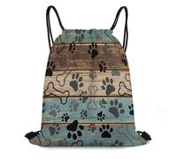 Rustic Dog Paws Prints Sport Sack Portable Gym Bag Durable Sports Backpack For Outdoor Swim Picnic 36X42Cm