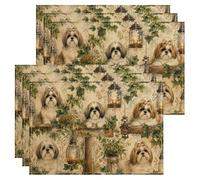 Rustic Dog Placemats, Vintage Farmhouse Style Place Mats for Dining Table, Cozy Indoor Outdoor Kitchen Party Decorative Non-Slip Washable Placemats Set of 6