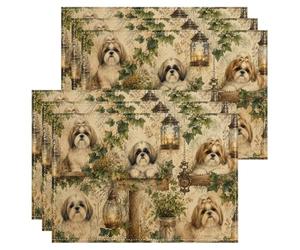 Rustic Dog Placemats, Vintage Farmhouse Style Place Mats for Dining Table, Cozy Indoor Outdoor Kitchen Party Decorative Non-Slip Washable Placemats Set of 6