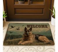 Rustic Dog Welcome Doormat, Brown German Shepherd Outdoor & Indoor Entrance Farmhouse Decor, Rubber Waterproof Non-Slip Dust Absorbent Front Mats, Easy Clean 29x17 Inch