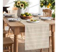 Rustic Dotted Line White Beige Table Runner 120 Inches Long, Modern Minimalist Dot Texture Washable Table Runners Heat-Insulation Kitchen Dining Table Decorations for Home Party Decor 13x120in