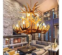 Rustic Double Layer Deer Horn Chandelier for Dining Room and Living Room - 31.2" D x 81" H Resin Antler Pendant Light Fixture
