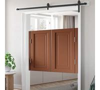 Rustic Double Swinging Cafe Doors Solid Wood Adjustable Width 24"-60" Height Options 28"-40" Perfect for Kitchen Laundry Room Hallway - Brown Finish (H32_W35)