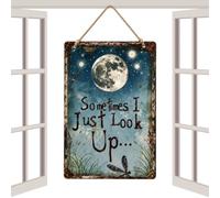 Rustic Dragonfly Moon Pendant Tin Sign Vintage Metal Wall Decor Hanging Pla