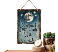 Rustic Dragonfly Moon Pendant Tin Sign Vintage Metal Wall Decor Hanging Pla