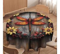 Rustic Dragonfly Wooden Tablecloth 70 Inch Washable Floral Round Table Cover for Kitchen Dining Party Holiday Decor - Perfect for Home & Events