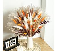 Rustic Dried Flower Bouquet with Pampas Grass, Bunny Tails, Reed and Red Eucalyptus - Boho Autumn Floral Arrangement for Wedding, Table Centerpiece and Home Décor (Burnt Orange)