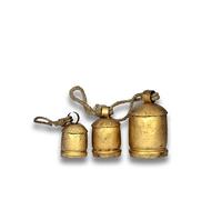 Rustic Elegance Christmas Bell Set - 3 Large Brass Gold Metal Bells for Hanging Decor by Eccentric Collection