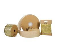 Rustic Elegance Ribbon & Webbing Craft Bundle - Hessian Tape, Gold Webbing (3