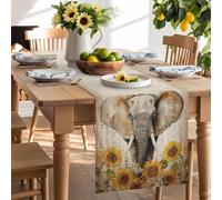 Rustic Elephant Daisy Sunflower Table Runner 120 Inches Long, Retro Floral on Newspaper Washable Table Runners Heat-Insulation Kitchen Dining Table Decorations for Home Party Decor 13x120in
