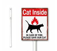 Rustic Emergency Info Cat Lives Here Please Save My Cat In Case of Fire Yard Sign With Stake, Cats Mom Gift Lawn Decor 18x22 CM Heavy Aluminum