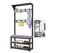 Rustic Entryway Shoe and Coat Rack - Slish Gray Hall Tree with 2-Tier Sto Shelf & 8 Hoo (60x30x172cm) for Home nizat and Decor