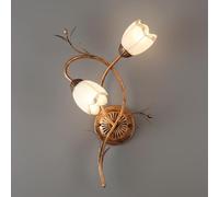 Rustic European Floral Double Wall Sconce, Distressed Iron Art Body with Hand-Paintedd Accents, Two E14 Opal Tulip Glass Shades, Light Fixture for Living Room, Bedroom, Dining Room(46Cm/18.12In)/46Cm/