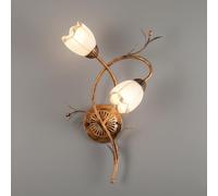Rustic European Floral Double Wall Sconce, Distressed Iron Art Body with Hand-Paintedd Accents, Two E14 Opal Tulip Glass Shades, Light Fixture for Living Room, Bedroom, Dining Room(46Cm/18.12In)/46Cm/