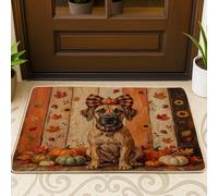 Rustic Fall Great Dane Dog Pattern Black Door Mat Outside Inside Entrance 29x17 Inch, Autumn Farmhouse Wooden Outdoor Non Slip Doormat, Small Cool Print Patio Garage Shoes Off Door Rug