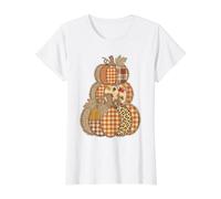 Rustic Fall Stacked Pumpkins Patchwork Design Value Graphic T-Shirt, Women, White, XS