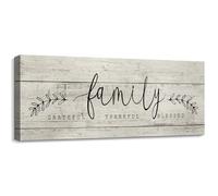 Rustic Family Sign for Living Room Wall Decor Inspirational Words Prints on Canvas with Wood Grain Farmhouse Kitchen Home Decor Wall Art Thankful Grateful Blessed Christian Wall Decor 17"x6" Framed